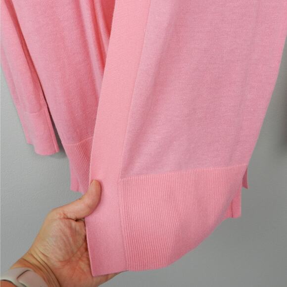 LOFT Open‎ Front Knit Longline Cardigan Sweater Size S Bubblegum Pink Sheer - Picture 5 of 9